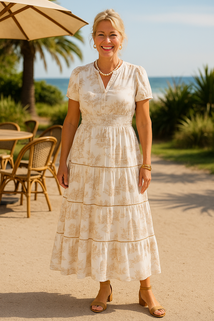 Marcelline| Timeless Toile Maxi – Elegant Flattering Comfort with Effortless Flow