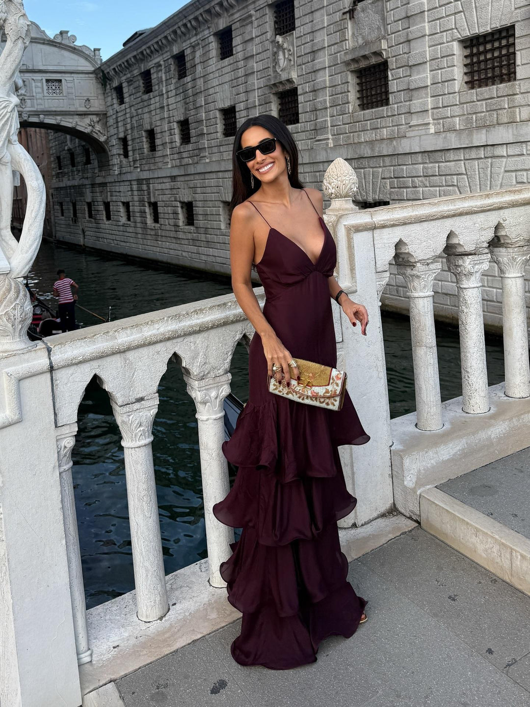 Elmira Burgundy Tiered Maxi Dress