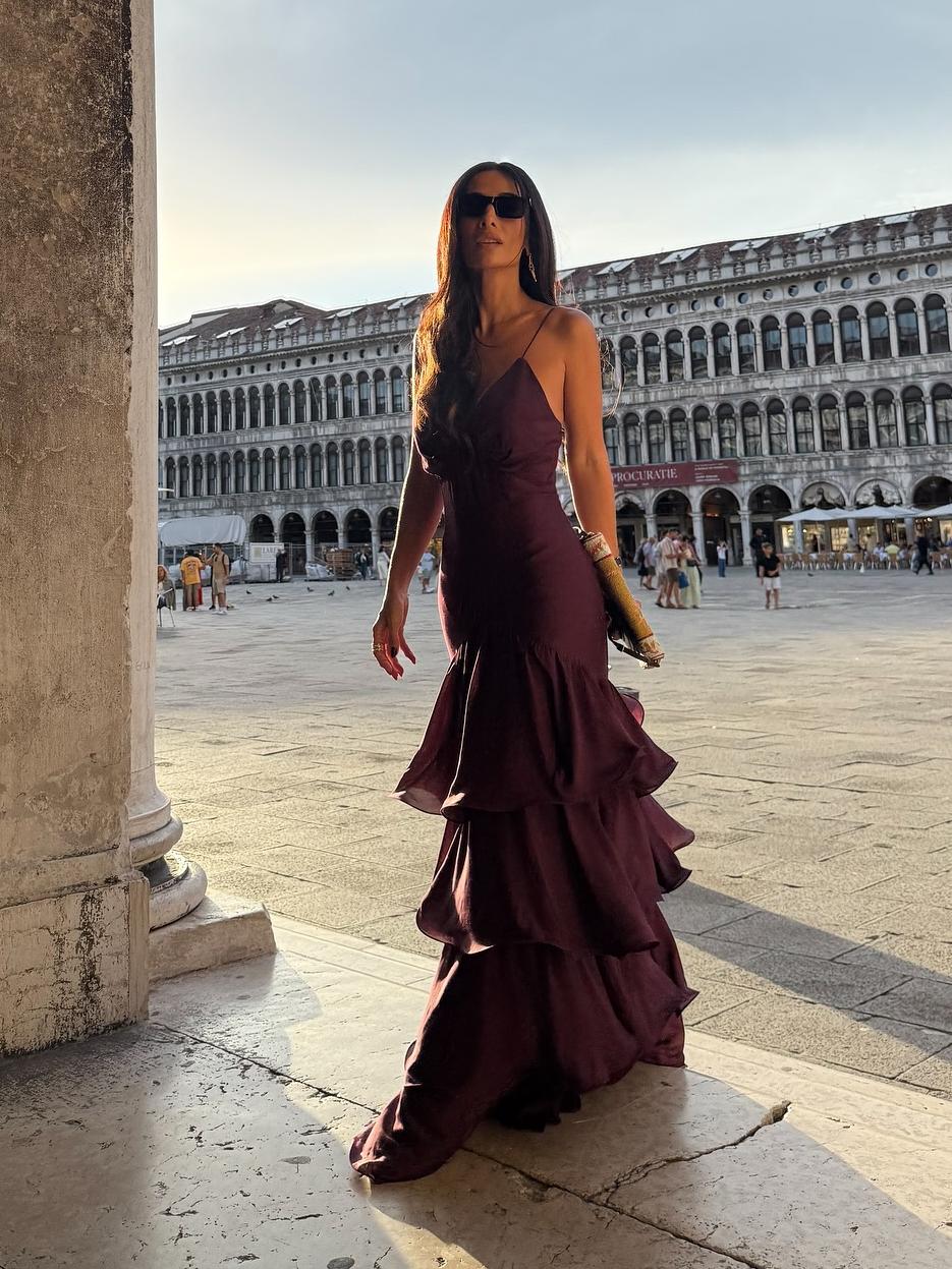 Elmira Burgundy Tiered Maxi Dress