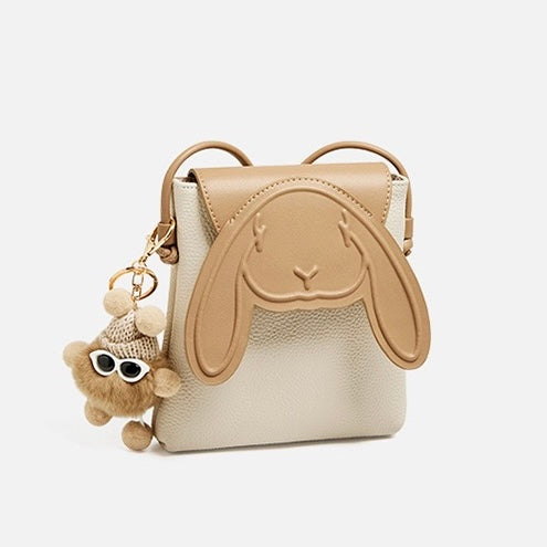 Rabbit Genuine Leather Mini Crossbody Phone Bag